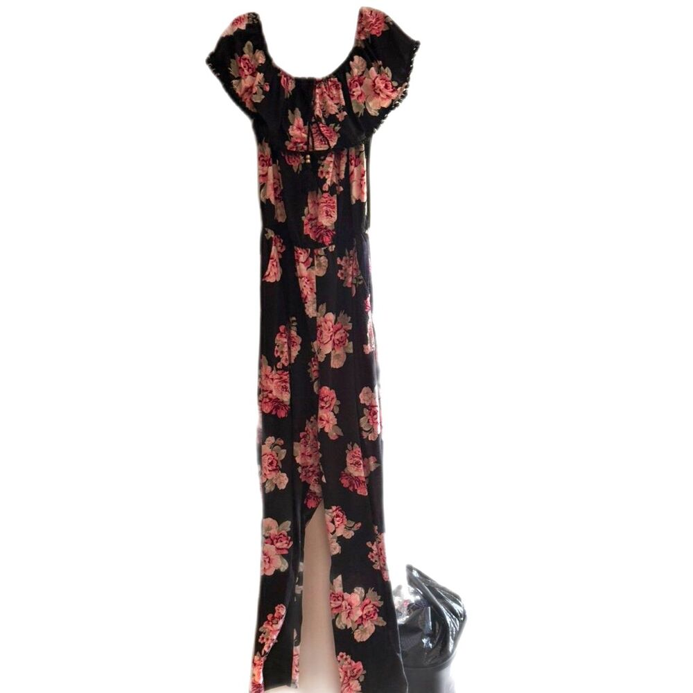 #070 - Black Floral Women's Jumpsuit - Medium